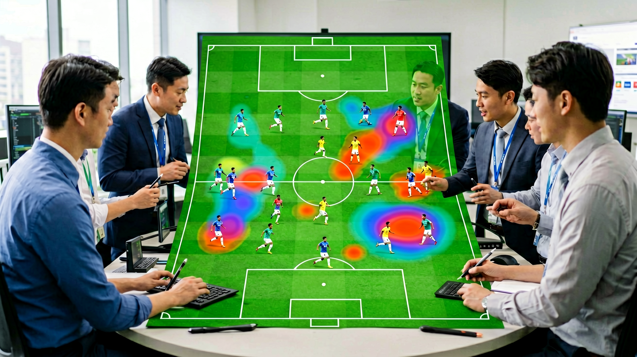 球队战术阵型分析图，展示球员跑位和战术布局